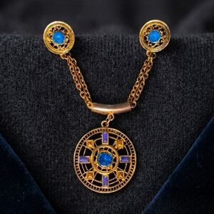 Rare Vintage 80s/90s Victorian Revival Double-Pin Sweater Guard Brooch